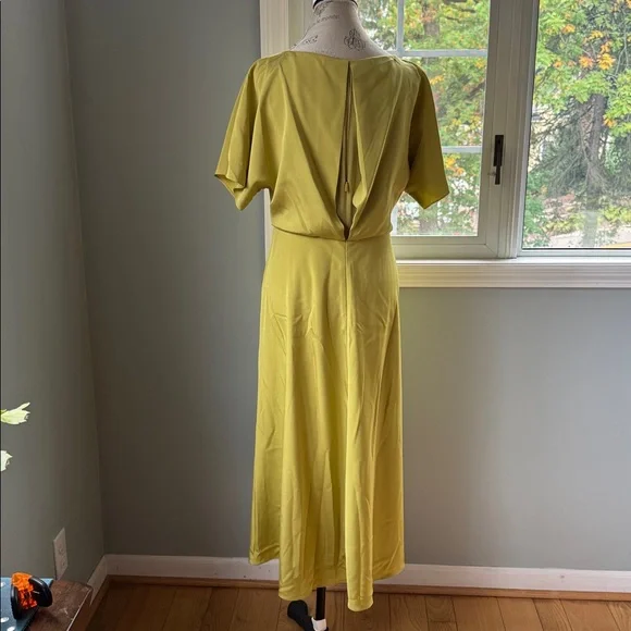 Lafayette 148 butterfly stretch ecru green silk midi long dress NWOT size 6 - Picture 8 of 14